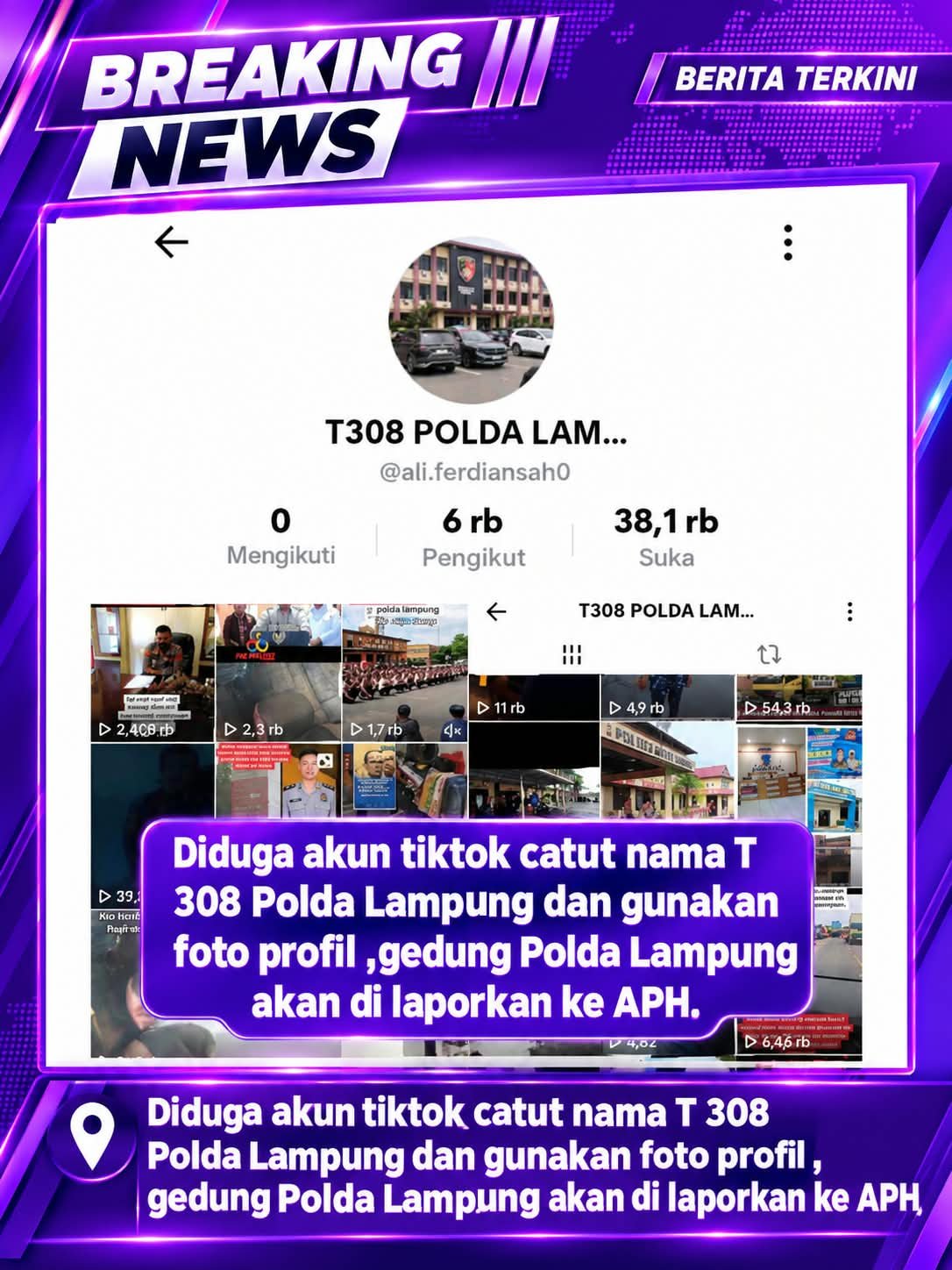 Akun Tiktok Catut Nama Dan Foto Polda Lampung Akan Di Laporkan Warga Masyarakat